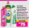 Sunlight Dishwashing Liquid 750ml + Domestos Thick Bleach 750ml + Handy Andy Cream 750ml-For All 3