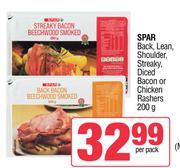 Spar Back, Lean, Shoulder Streaky, Diced Bacon Or Chicken Rashers-200g Per Pack