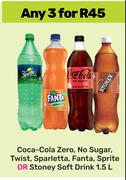 Coca Cola Zero, No Sugar, Twist, Sparletta, Fanta, Sprite Or Stoney Soft Drink-For 3 x 1.5L