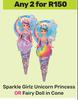 Sparkle Girlz Unicorn Princess Or Fairy Doll In Cone-For 2