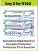 Sensodyne Rapid Relief Or Complete Protection Toothpaste Assorted-For 2 x 75ml