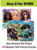 Hot Wheels 50 Piece Or Barbie 100 Piece Puzzle-For 2