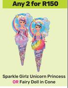 Sparkle Girlz Unicorn Princess Or Fairy Doll In Cone-For 2