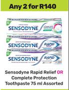 Sensodyne Rapid Relief Or Complete Protection Toothpaste Assorted-For 2 x 75ml