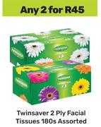 Twinsaver 2 Ply Facial Tissues Assorted-For 2 x 180s