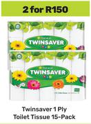 Twinsaver 1 Ply Toilet Tissue 15 Pack-For 2