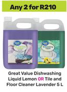 Great Value Dishwashing Liquid Dishwashing Liquid Lemon Tile & Floor Cleaner Lavender-For 2 x 5L