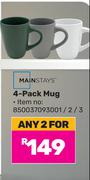 Mainstays 4 Pack Mug-For Any 2