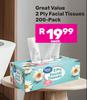 Great Value 2 Ply Facial Tissues 200 Pack