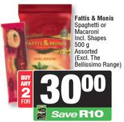 Fattis & Monis Spaghetti Or Macaroni Incl. Shapes Assorted-For Any 2 x 500g 