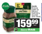 Jacobs Kronung Coffee Jar 200g Or Refill 230g Assorted -Each