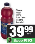 Clover Krush 100% Fruit Juice Assorted-1.5ltr Each