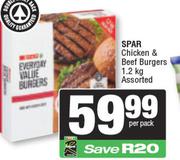Spar Chicken & Beef Burgers Assorted-1.2kg Per Pack