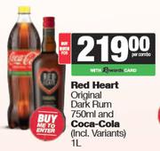 Red Heart Original Dark Rum 750ml & Coca Cola 1L