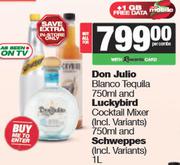 Don Julio Blanco Tequila 750ml & Luckybird Cocktail Mixer 750ml & Schweppes 1L