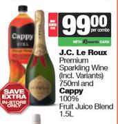 J.C.Le Roux Premium Sparkling Wine 750ml & Cappy 100% Fruit Juice Blend 1.5Ltr-For Both