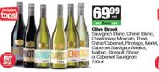 Olive Brook Savignon Blanc, Chenin Blanc, Chardonnay, Moscato, Rose, Shiraz/Cabnet,Pinotage-750ml EA