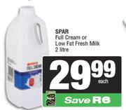 Spar Full Cream Or Low Fat Fresh Milk-2L