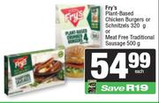 Fry's Plant Based Chicken Burgers Or Schnitzels 320g Or Meat Free Traditional Sausage 500g-Each