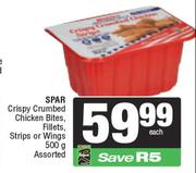 Spar Crispy Crumbed Chicken Bites, Fillets, Strips Or Wings Assorted-500g