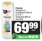 Pantene Shampoo Or Conditioner 400ml Or 3 In 1 Treatment 360ml