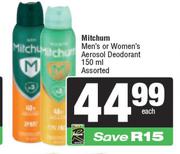 Mitchum Men's Or Women's Aerosol Deodorant Assorted-150ml