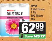 Spar Toilet Tissue 1 Ply 300 Sheets-18s Per Pack