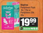 Stayfree Pantyliners Pads 8s/10s Or Pantyliners 20s