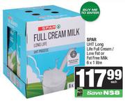 Spar UHT Long Life Full Cream/Low Fat Or Fat Free Milk-6 x 1L