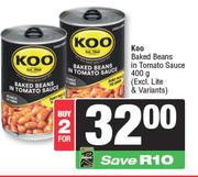Koo Baked Beans In Tomato Sauce-For 2 x 400g