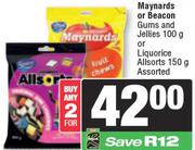 Maynards Or Beacon Gums And Jellies 100g Or Liquorice Allsorts 150g Assorted-For Any 2