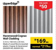 Upper Edge Havenwood/Cognac Wall Cladding-2.4m x 160mm x 24mm