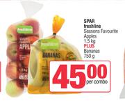 Spar Freshline Seasons Favourite Apples 1.5Kg Plus Bananas 750g-Per Combo
