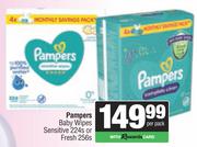 Pampers Baby wipes Sensitive 224s Or Fresh 256s-Per Pack