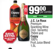 J.C.Le Roux Premium Sparkling Wine 750ml & Cappy 100% Fruit Juice Blend 1.5L-For Both