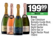 Krone Cap Classique Borealis Cuvee Brut,Rose,Night Nectar,Demi Sec Or Night Nectar Rose-750ml