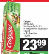 Colgate Herbal, Gel Maximum Protection Or Herbal White Toothpaste 100ml or Triple Action 150ml-Each