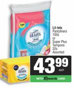 Lil-Lets Pantyliners 100s Or Super Plus Tampons Assorted 32s Pack-Each