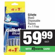 Gillette Blue 3 Disposable  Razors (4+1 Free)-Each