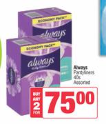 Always Pantyliners Assorted-For Any 2 x 40s Pack