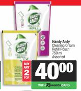 Handy Andy Cleaning Cream Refill Pouch Assorted-For Any 2 x 750ml