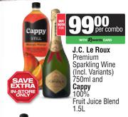 J.C.Le Roux Premium Sparkling Wine 750ml & Cappy 100% Fruit Juice Blend 1.5L-For Both