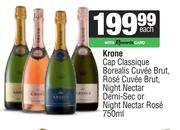 Krone Cap Classique Borealis Cuvee Brut,Rose,Night Nectar,Demi Sec Or Night Nectar Rose-750ml