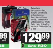 Robertson Smooth Dry Red,NL Sweet Red,Johannisberger Red,White,Rose,Golden Nectar-3L