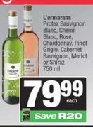 L'Ormarans Protea Sauv,Chenin,Rose,Chardonnay,Pinot Grigio,Cab,Sauv,Merlot Or Shiraz-750ml