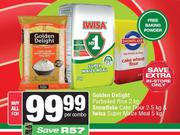 Golden Delight Parboiled Rice 2kg, Snowflake Cake Flour 2.5kg & Iwisa Super Maize Meal 5kg-For All