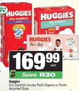 Huggies Dry Comfort Jumbo Pack Diapers Or Pants Assorted Sizes-Each
