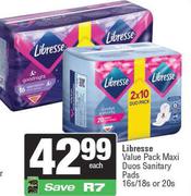     Libresse Value Pack Maxi Duos Sanitary Pads-16s, 18s Or 20s