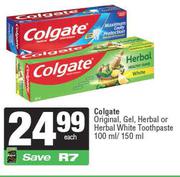   Colgate Original, Gel, Herbal Or Herbal White Toothpaste-100ml/150ml Each