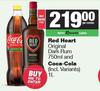Red Heart Original Dark Rum 750ml & Coca Cola 1.25L-For Both